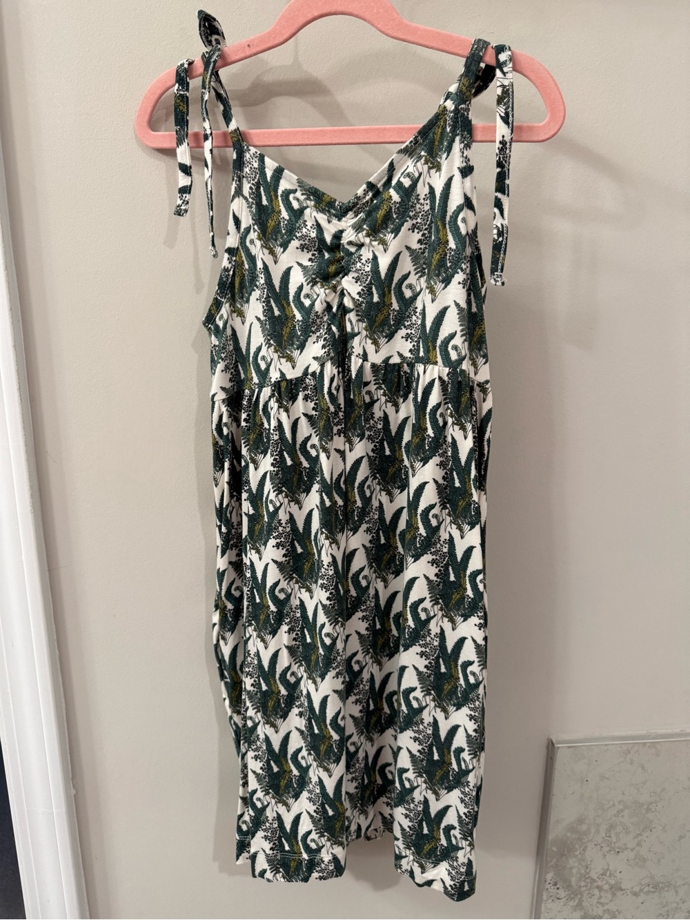 kate quinn White Sundress with Green and Yellow Leaf Print